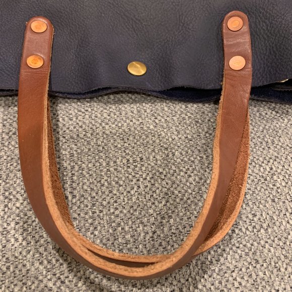 Navy and Brown Leather Tote Bag - Picture 7 of 13